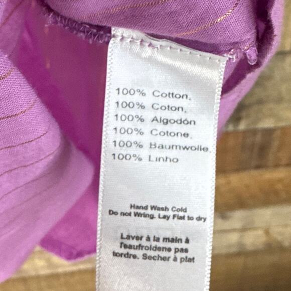 India Collection Emerson Fry Bardot Flowy Peasant Top Pink Lurex Size Large - Picture 6 of 10